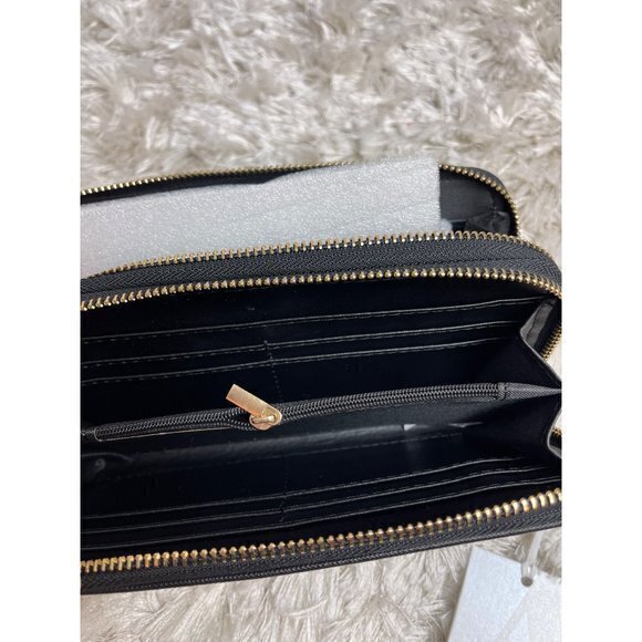 Alyssa Saffiano Material Double Zipper Black Wallet - Picture 12 of 12
